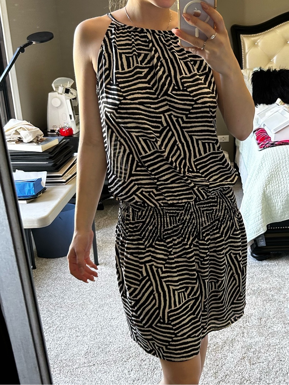 Black & White Geometric Halter Dress Veronica M.